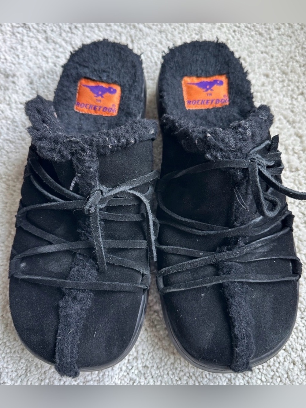 Rocket Dog Black Suede Faux-Shearling Mules 9
